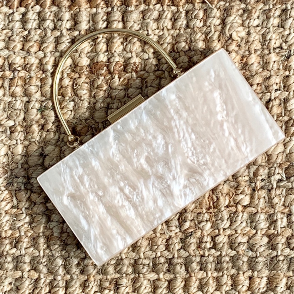 Marbled Acrylic Clutch in Champagne/Nude